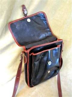 Womens BRAHMIN Glazed LEATHER Cross Body Bag VTG Handbag Black Tan 