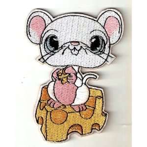 White Mouse sitting on Cheese Embroidered Littlest Pet Shop Iron On 