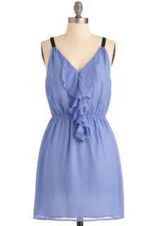 Look to the Future Dress in Periwinkle   Black, Solid, Ruffles, Purple 