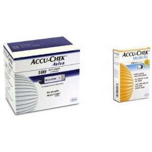  Accu Chek Aviva 100 Ct Test Strips + 102 Multiclix Lancets 