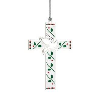   Silver Plate and Enamel Merry and Bright Cross with Dove, Height 4.5