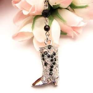  Black Boots Cell Phone Charm Strap Cubic Stone Cell 