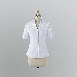 Junior Womens 3/4 Roll Sleeve Shirt   White  Bongo Clothing Juniors 