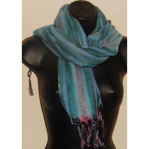  Hand Painted Cotton Scarf w/ Blueish Tones Everything 