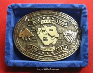 DESERT STORM BELT BUCKLE SOLID BRASS 1990 TO 1991 MADE IN THE U.S.A 