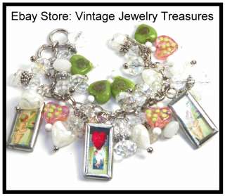   Green Heart Art Glass Cherub Charm Silver Bracelet NEW VALENTINES DAY