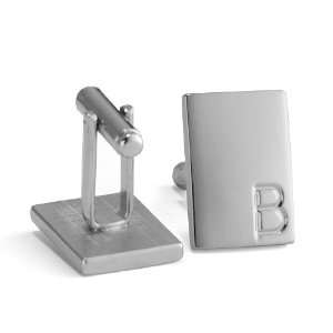 Simple Classic Silver Fine Polished Rectangle Shaped Letter B Etched 