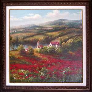 POPPY ON THE ROLLING HILL Oil On Canvas Framed  