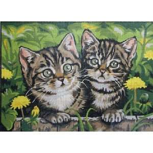  KITTENS AT THE FENCE, CACHE CACHE NEEDLEPOINT CANVAS Arts 