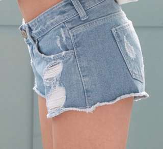Vintage Destroyed Denim Shorts, LIGHT BLUE, UK 6,8,10  