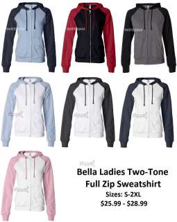 Bella Ladies Two Tone Full Zip Hooded Sweatshirt 7010  