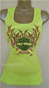 HARLEY DAVIDSON Lime Green Stretch Ribbed Tank Top NWT M  