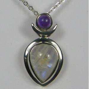  Sterling Silver Goddess Pendant with Amethyst & Moonstone 