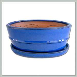  Joebonsai Bonsai Pot and Tray  True Blue Oval 6 inch 