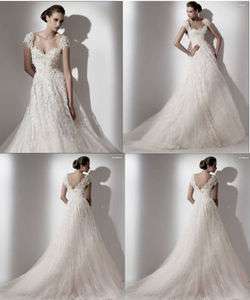 Custom lace short sleeve empire line wedding bridal dream dress zipper 