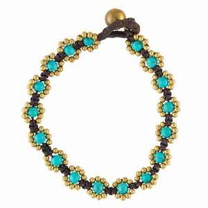  Thai Brass Bells & Turquoise Stones Bracelet, 0.25W x 7L 