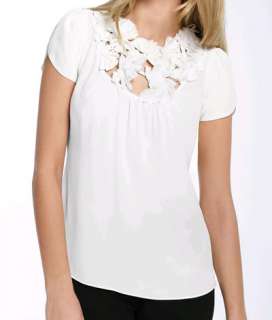 BEAUTIFUL BCBG MAX AZRIA WHITE COLORED FLUTTER SLEEVE SILK TOP WITH 