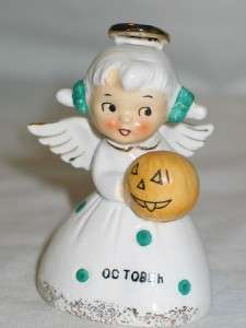   Ceramic October Angel Month Birthday Bell 1950s Halloween JOL  