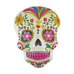  White DAY OF THE DEAD Skull Wall Hanging LED Eyes