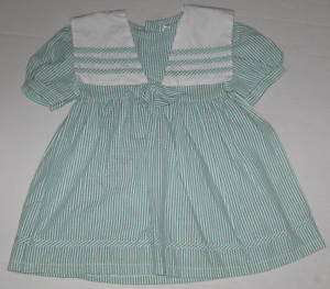 Baby Girls Dress   Green & White Stripes w/Collar  