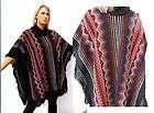 Vtg 70s ZIG ZAG FRINGE Ethnic Tribal Woven Knit Draped Blanket PONCHO 