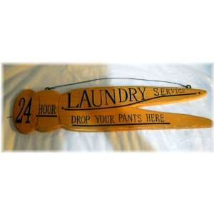  Wooden Clothespin 24 Hour Laundry Room Country Sign Drop 