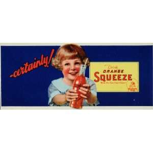1926 Lithograph Billboard Ad Orange Squeeze Soda Girl   Original 