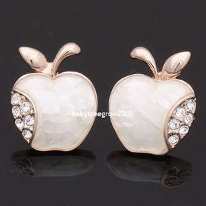 Sweet Apple 18K Rose Gold GP Swarovski Crystal & Shell Stud Earring 