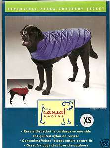 CASUAL CANINE Reversible Corduroy/Nylon Dog Coat XS Extra Small Blue 