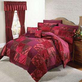 King Red Burgandy VELVET SHIMMER SQUARES 4 pc Comforter Bedding Set 