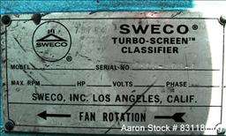 USED Sweco turbo screen air classifier, model TS18, al  