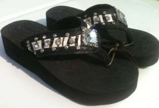   Diamond Cut Crystal Concho Western Rhinestone Flip Flop Sandals  