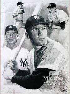 Mickey Mantle Sketch Portrait Charcoal Pencil Drawing  
