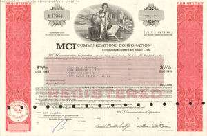 MCI Communications  pre Worldcom stock certificate  