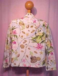 KULA KULA Seashell Tropical Print Beaded Silk Jacket S  