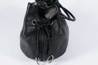 Elliott Lucca Black Leather Drawstring Top Tote Oval Bottom Braided 