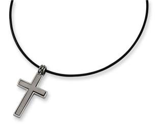 Titanium Leather Cord Cross Necklace  
