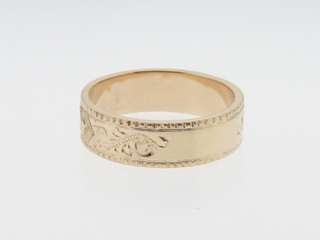 Estate Solid 14k Yellow Gold Ring Floral Engraving 5mm Band Size 4.5 