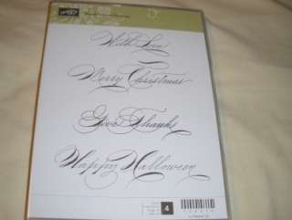 NEW Clear Mount Stampin Up 4 Rubber Stamps Hand Penned Holidays Merry 