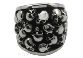 Size 11 Mens Silver Biker Skulls Stainless Steel Ring ZR011  