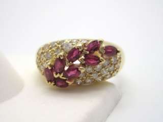   Ruby & Diamond Encrusted 14k Yellow Gold Cocktail Ring 6 3/4  