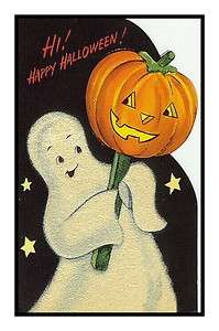 Victorian Halloween #16 Pumpkin Ghost Counted Cross Stitch Chart 