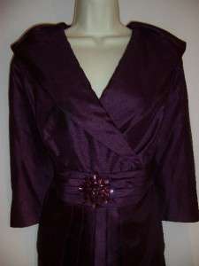 JESSICA HOWARD Woman Purple V Neck 3/4 Sleeve Beaded Cocktail Dress 