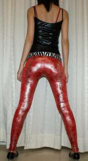 Shiny black & red aged effect leggings tight pants p248  