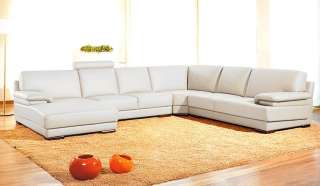 Italian Leather Living Room Sectional Sofa White Contemporary  
