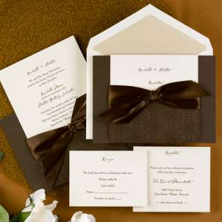 Intricate Mocha & Ecru Pocket Wedding Invitation w/ribbon  
