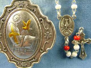 Holy Spirit Confirmation Pearl Rosary Red OF Beads FIAT Medal + Case 