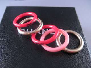 Auth CHANEL 09C Rainbow Color Red Pink Gold 5 Ring Set  