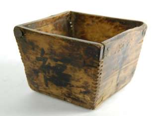 ANTIQUE NATURAL WOOD RICE BUCKET Square Basket Chinese  