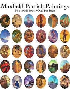 MAXFIELD PARRISH PAINTING Collage Sheet OVAL ART IMAGES  